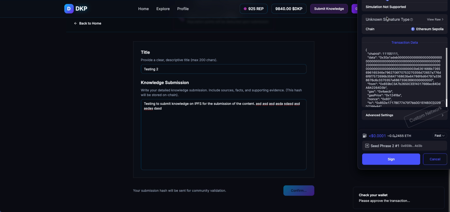 Proof-of-Knowledge reputation mechanism